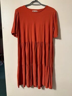 Zara Short Sleeve Dress in Rust Orange